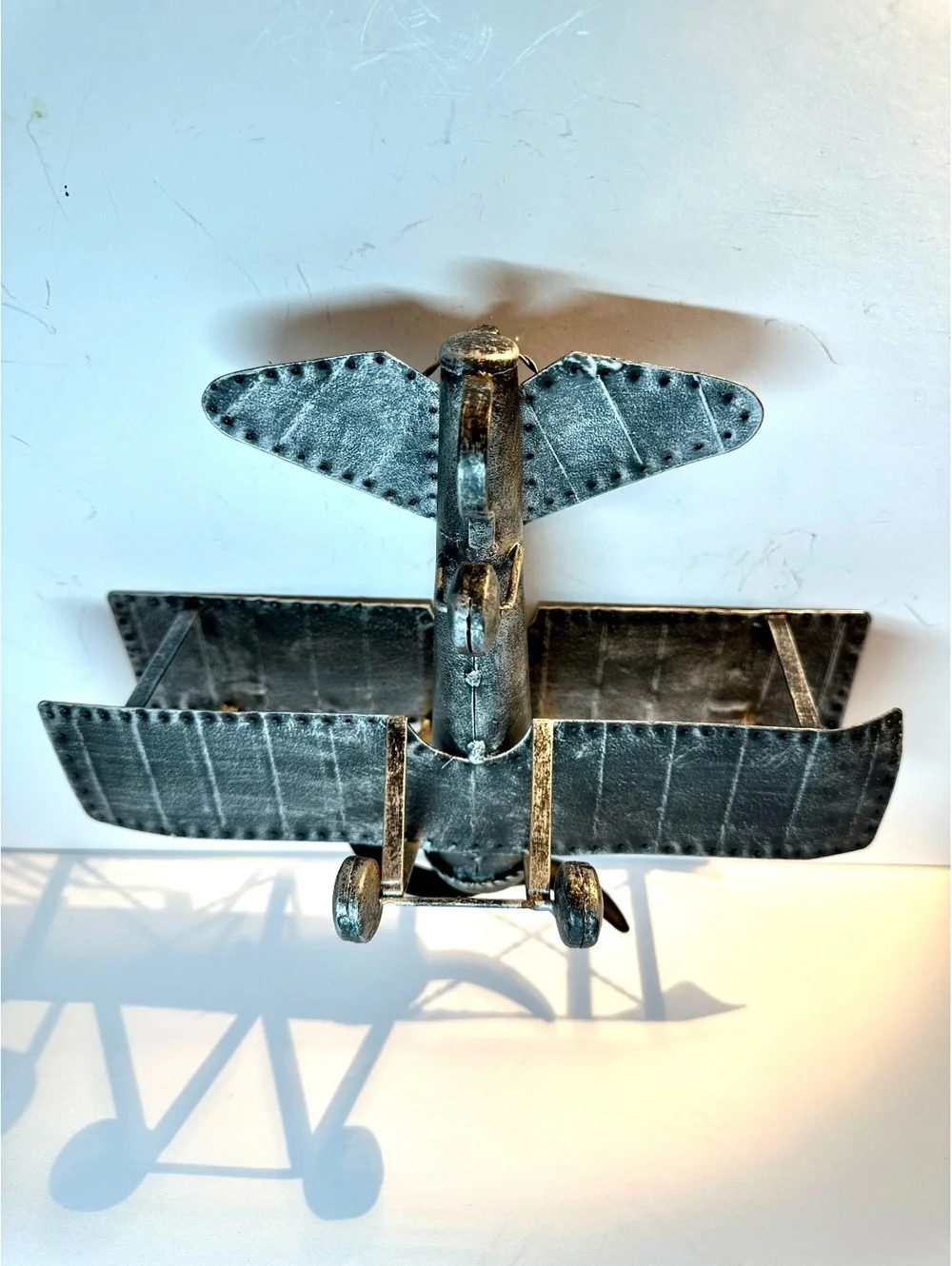 Vintage WWI-Style Metal Biplane Aircraft Desktop / Shelf Decor